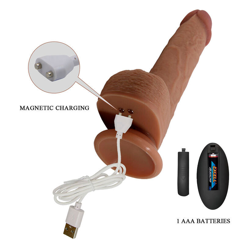 PRETTY LOVE - TOMMY VIBRADOR REALISTA COM CONTROLE REMOTO E EMPURRAÇÃO MARROM ESCURO