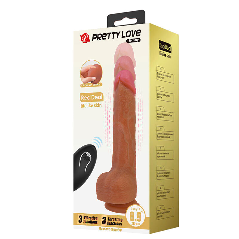 PRETTY LOVE - TOMMY VIBRADOR REALISTA COM CONTROLE REMOTO E EMPURRAÇÃO MARROM ESCURO