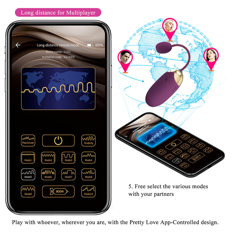 PRETTY LOVE - VIBRADOR DE OVO COM ACIONAMENTO POR APLICATIVO KLAY ROXO