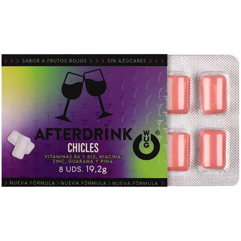 WUG After Drink – A goma de mascar funcional que ajuda você a recuperar as energias depois de uma noite de festa. Cartela com 8 unidades.