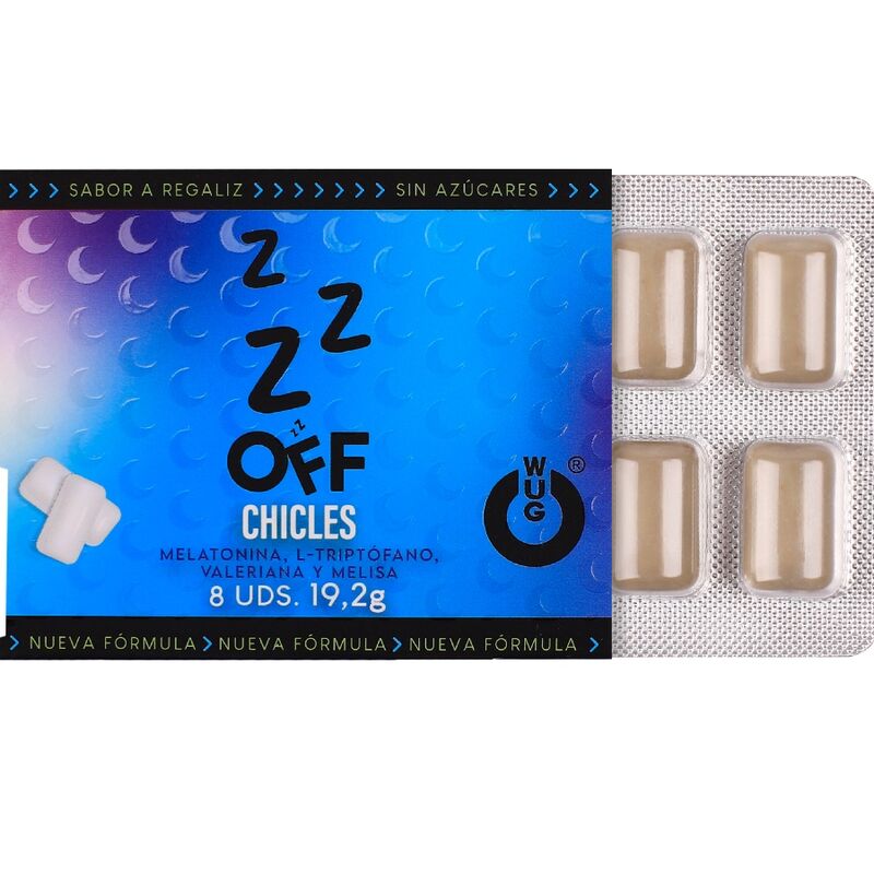 WUG Off - A goma de mascar funcional que ajuda você a relaxar e dormir melhor. Cartela com 8 pacotes.