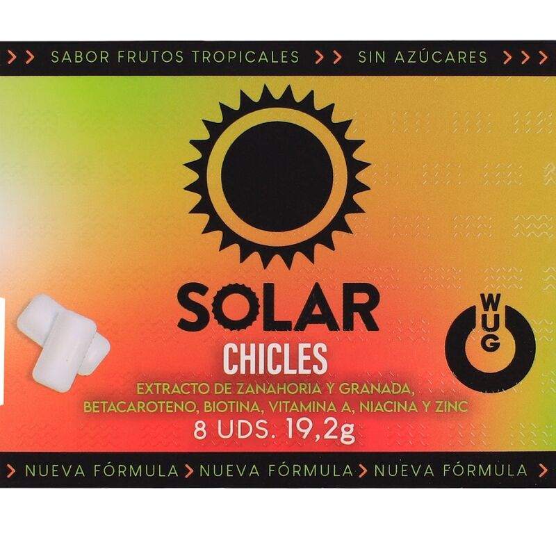 WUG Solar - A goma de mascar que prepara a sua pele para o sol. Cartela com 8 unidades.