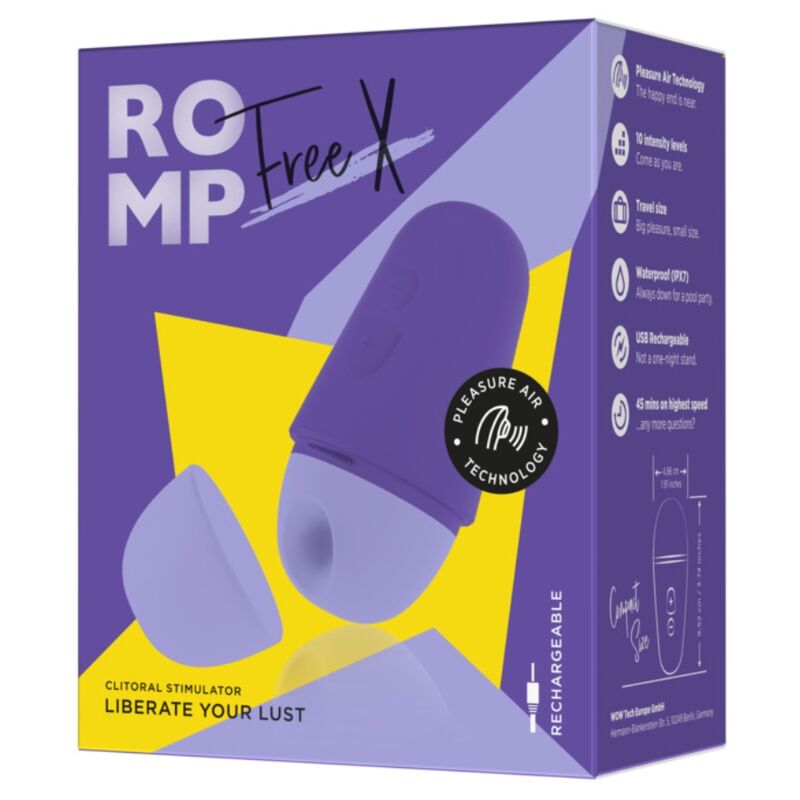 ROMP - FREE X Estimulador Clitoriano com Tampa, 10 Níveis, Recarregável, Roxo