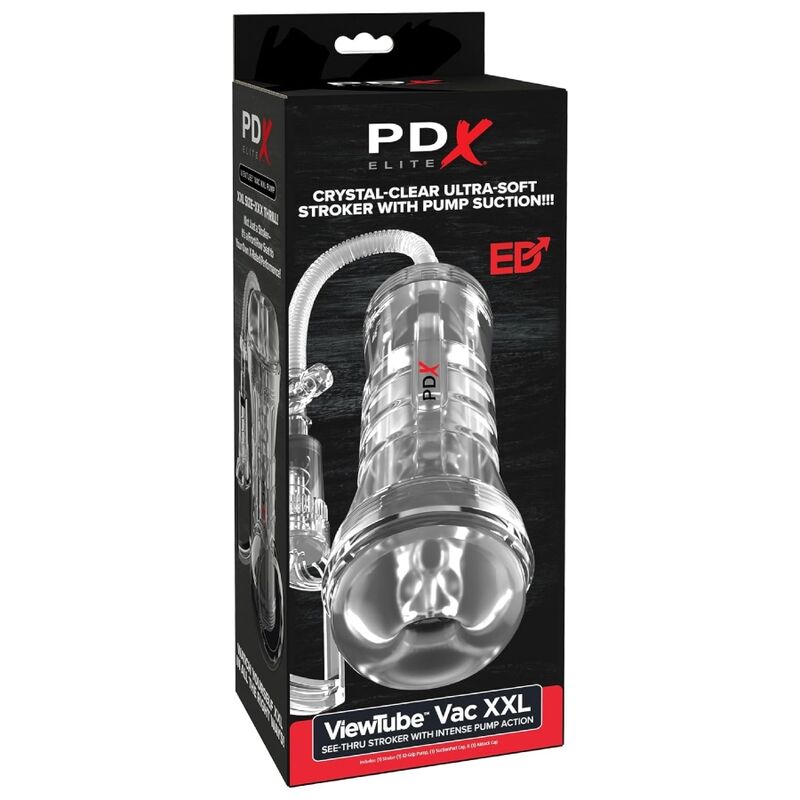 PDX ELITE - VIEWTUBE VAC XXL TRANSPARENTE STROKER COM BOMBA DE SUCÇÃO 27,3 CM