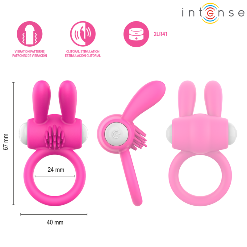 INTENSE - ANEL PENIANO VIBRATÓRIO HOPPS COM ESTIMULAÇÃO CLITÓRICA ROSA
