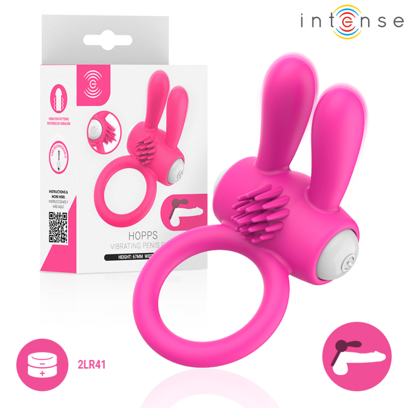 INTENSE - ANEL PENIANO VIBRATÓRIO HOPPS COM ESTIMULAÇÃO CLITÓRICA ROSA