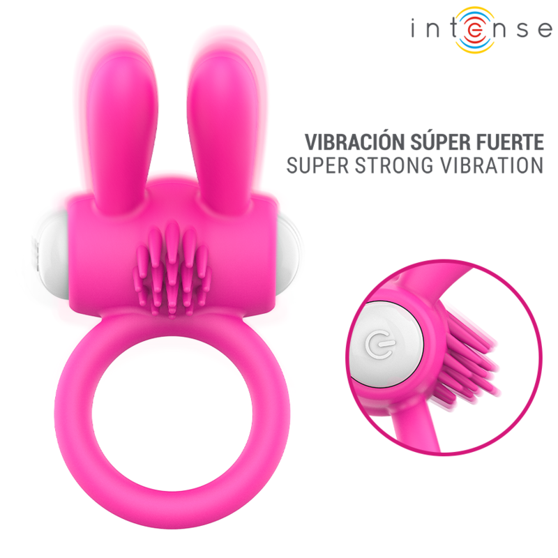 INTENSE - ANEL PENIANO VIBRATÓRIO HOPPS COM ESTIMULAÇÃO CLITÓRICA ROSA