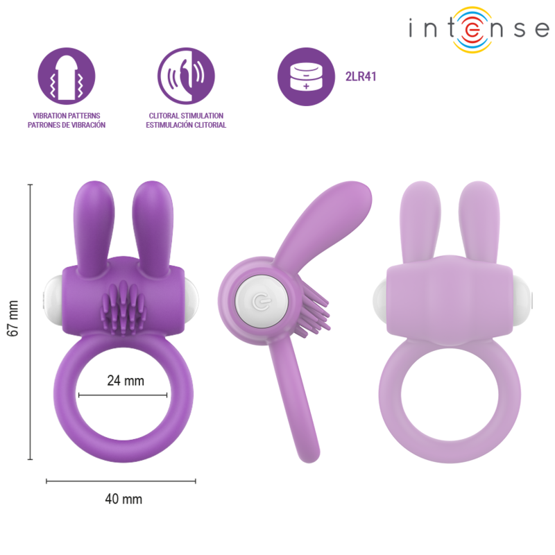 INTENSE - ANEL PENIANO VIBRATÓRIO HOPPS COM ESTIMULAÇÃO CLITÓRICA ROXO