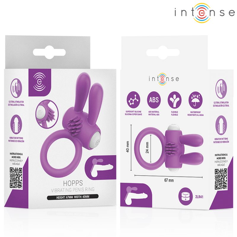 INTENSE - ANEL PENIANO VIBRATÓRIO HOPPS COM ESTIMULAÇÃO CLITÓRICA ROXO
