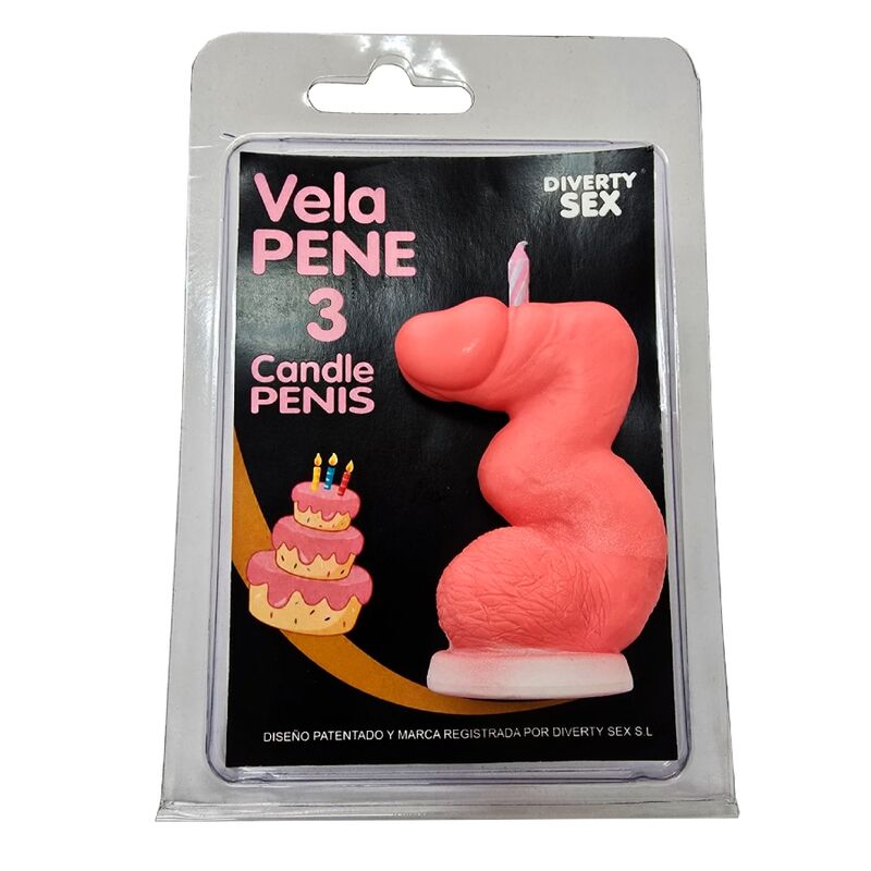 DIABLO PICANTE - VELA EM FORMATO DE PÊNIS COM O NÚMERO 3 NA COR ROSA