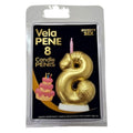 DIABLO PICANTE - VELA EM FORMATO DE PÊNIS COM O NÚMERO 8 NA COR DOURADA