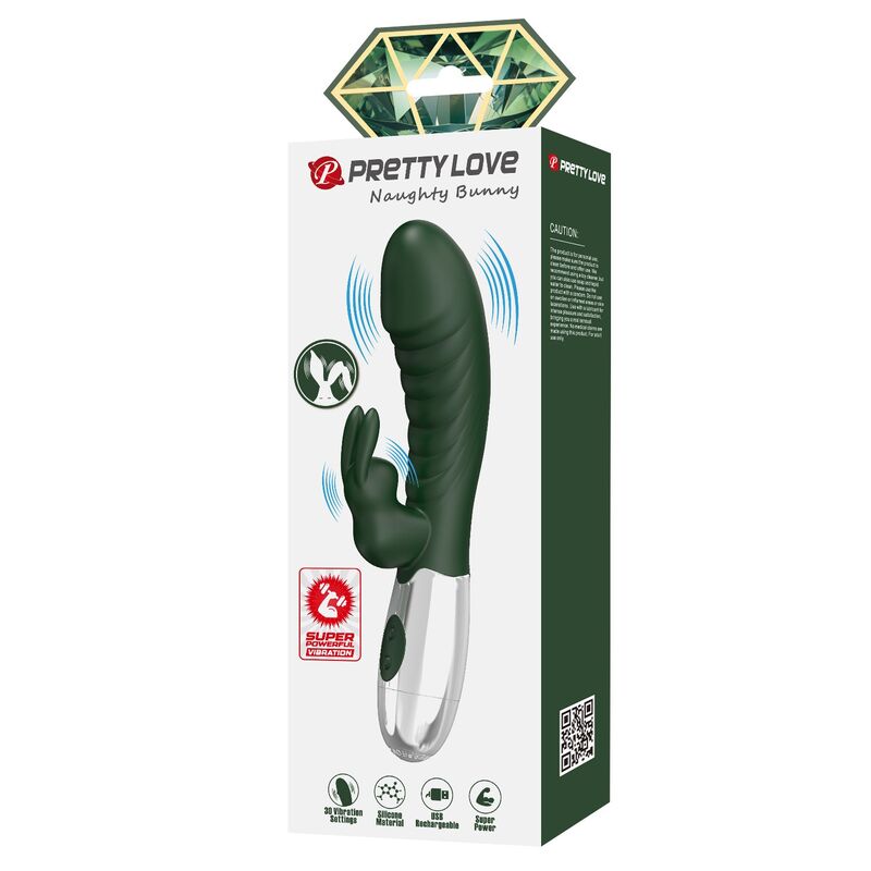 PRETTY LOVE - VIBRADOR COELHINHO NAUGHTY 30 FUNÇÕES RECARREGÁVEL VIA USB VERDE