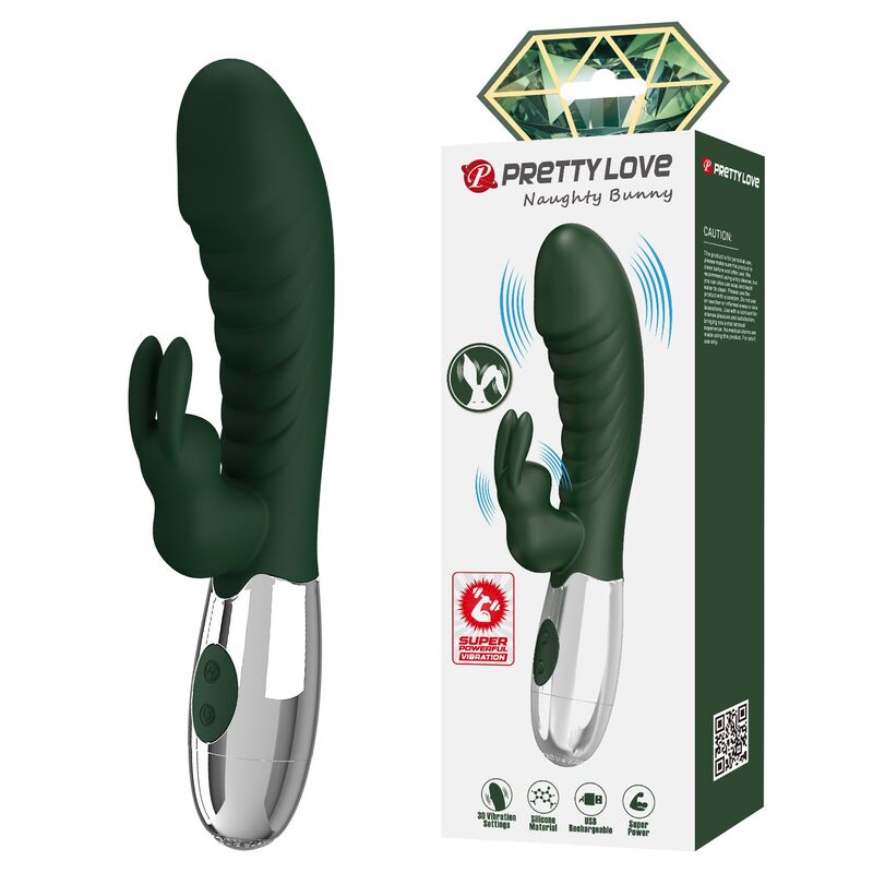 PRETTY LOVE - VIBRADOR COELHINHO NAUGHTY 30 FUNÇÕES RECARREGÁVEL VIA USB VERDE