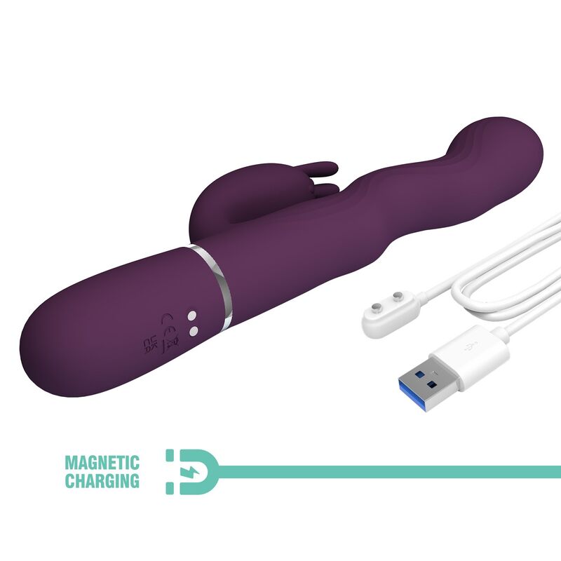PRETTY LOVE - VIBRADOR LOURSEN RABBIT COM MOVIMENTO DE IMPULSO E 7 VIBRAÇÕES, RECARREGÁVEL VIA USB, ROXO