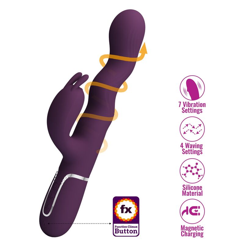 PRETTY LOVE - VIBRADOR LOURSEN RABBIT COM MOVIMENTO DE IMPULSO E 7 VIBRAÇÕES, RECARREGÁVEL VIA USB, ROXO