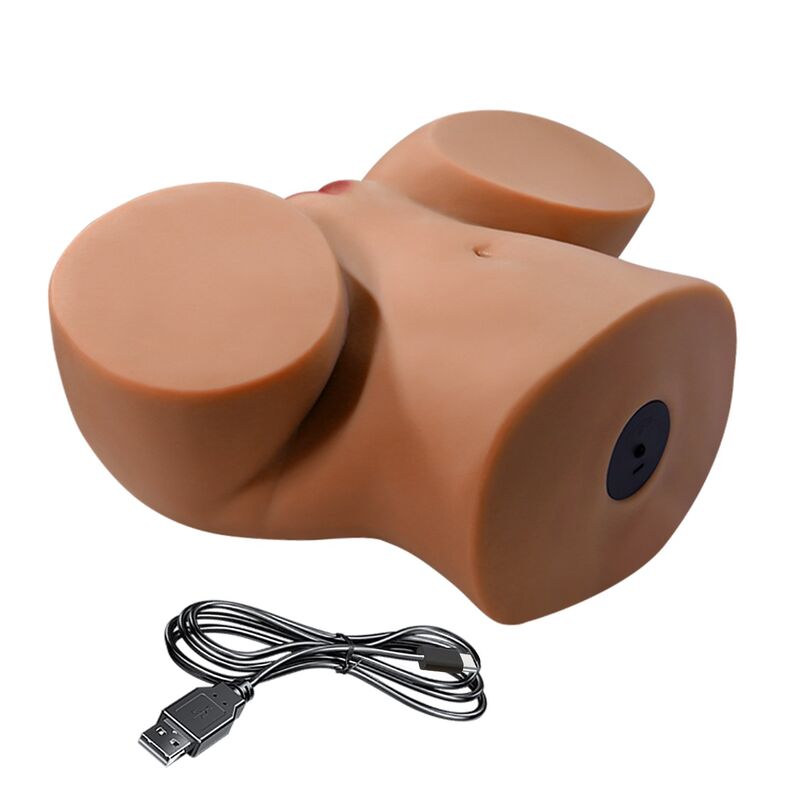 CRAZY BULL - MASTURBADOR REALISTA COM TORSO FEMININO, DUPLA ENTRADA COM VIBRAÇÃO E SUCÇÃO, COR NATURAL