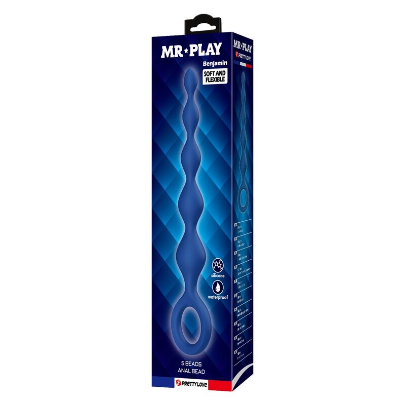MR PLAY - BOLINHAS ANAL DE SILICONE AZUIS E PLUG ANAL 20,4 CM