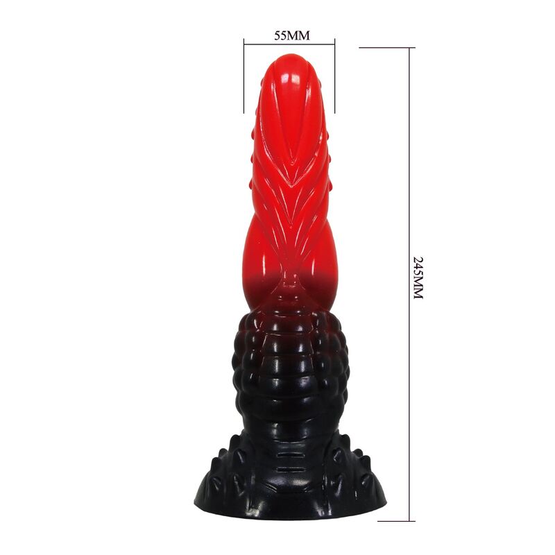 POWER MONSTERS - DILDO DE FANTASIA DRAGÃO DE FOGO COM VENTOSA 24,5 CM Ø 5,8 CM VERMELHO E PRETO
