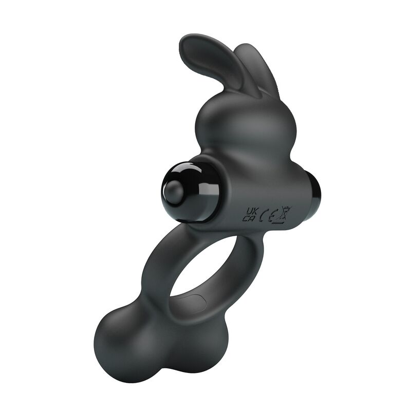 PRETTY LOVE - ANEL PENIANO VIBRATÓRIO COM ESTIMULADOR DE COELHINHO, 10 FUNÇÕES, PRETO
