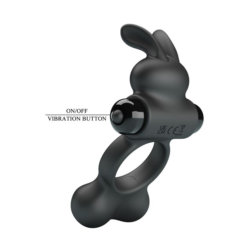 PRETTY LOVE - ANEL PENIANO VIBRATÓRIO COM ESTIMULADOR DE COELHINHO, 10 FUNÇÕES, PRETO