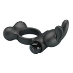 PRETTY LOVE - ANEL PENIANO VIBRATÓRIO COM ESTIMULADOR DE COELHINHO, 10 FUNÇÕES, PRETO