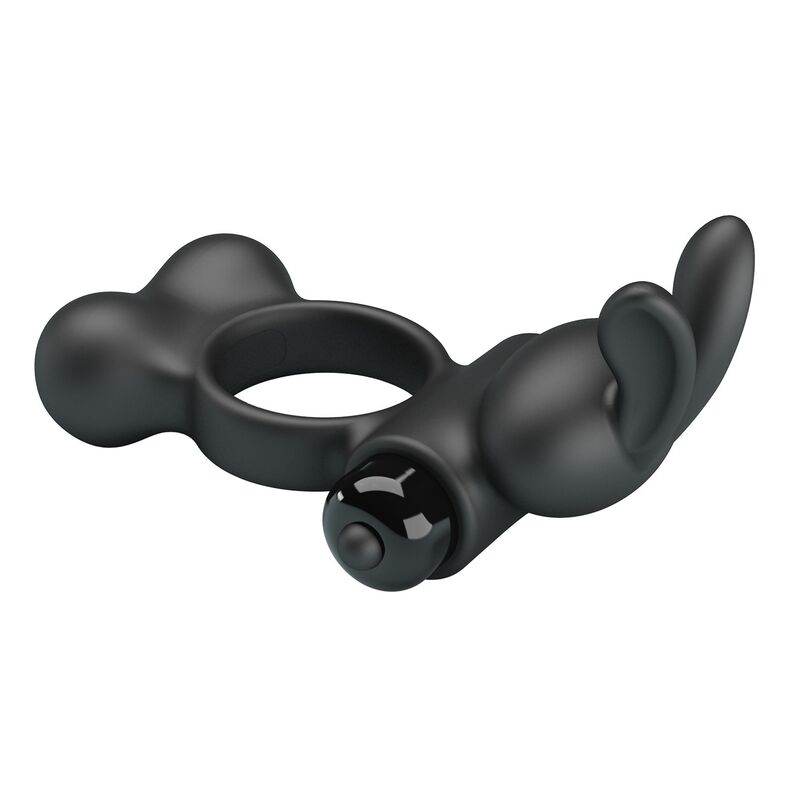 PRETTY LOVE - ANEL PENIANO VIBRATÓRIO COM ESTIMULADOR DE COELHINHO, 10 FUNÇÕES, PRETO