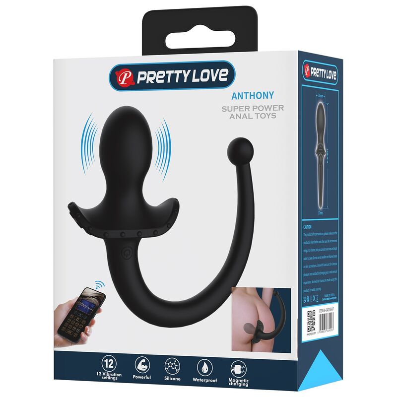 PRETTY LOVE - VIBRADOR ANAL E PERÍNEO COM CONTROLE POR APLICATIVO ANTHONY, PRETO