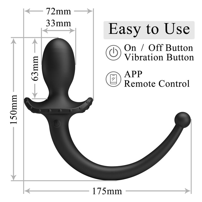 PRETTY LOVE - VIBRADOR ANAL E PERÍNEO COM CONTROLE POR APLICATIVO ANTHONY, PRETO
