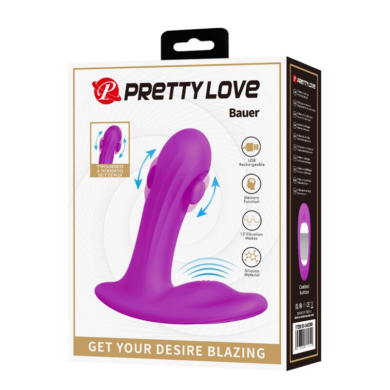 PRETTY LOVE - MASSAGEADOR DE PRÓSTATA RECARREGÁVEL BAUER COM 12 MODOS - ROXO