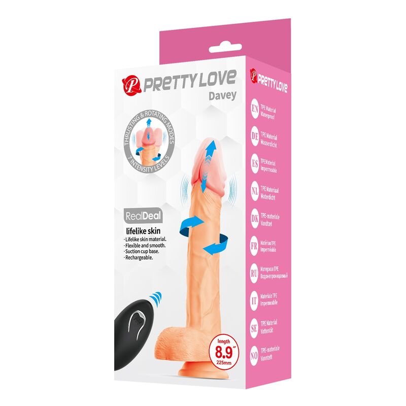 PRETTY LOVE - DAVEY DILDO VIBRATÓRIO COM CONTROLE REMOTO, 22,5 CM Ø 4,8 CM NATURAL