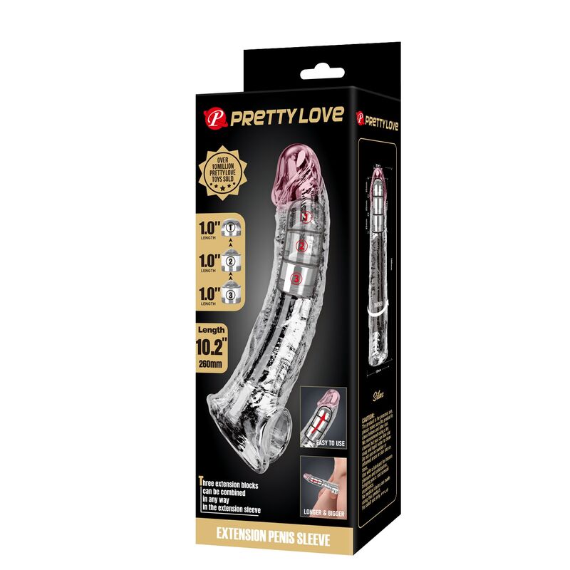 PRETTY LOVE - CAPA EXTENSORA DE PÊNIS AJUSTÁVEL 26 CM Ø 4 CM TRANSPARENTE