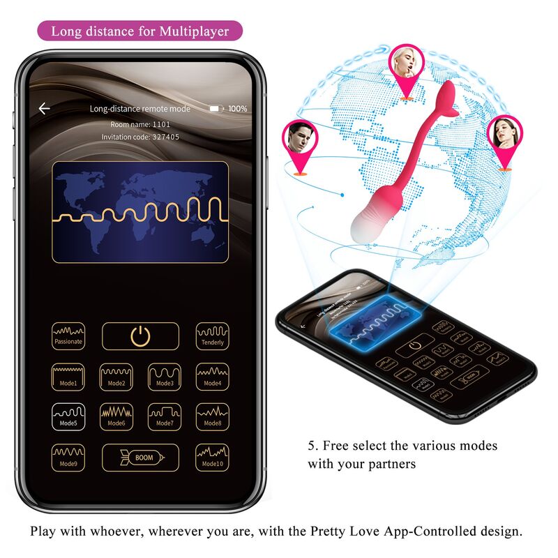 PRETTY LOVE - OVO VIBRATÓRIO COM CONTROLE POR APP PULSEN, 12 FUNÇÕES, RECARREGÁVEL VIA USB, ROSA