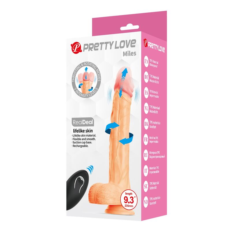 PRETTY LOVE - MILES DILDO VIBRATÓRIO COM CONTROLE REMOTO, 23,5 CM Ø 4,8 CM NATURAL