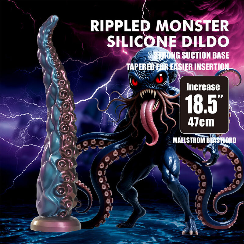 POWER MONSTERS - DILDO DE SILICONE FANTASIA TRICOLOR COM TENTÁCULOS ABISSAIS 46 CM Ø 7 CM