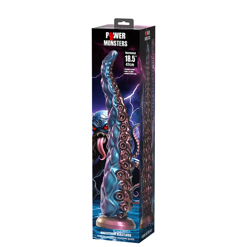 POWER MONSTERS - DILDO DE SILICONE FANTASIA TRICOLOR COM TENTÁCULOS ABISSAIS 46 CM Ø 7 CM