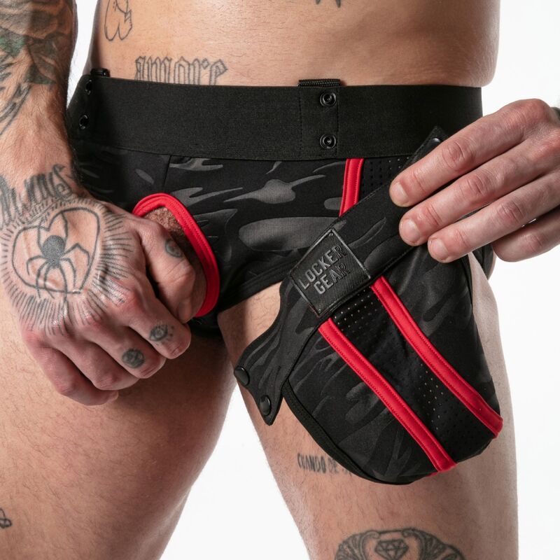 LOCKER GEAR - CUECA JOCK STOCK COM ACESSO MILITAR COMPLETO VERMELHA TAMANHO XL