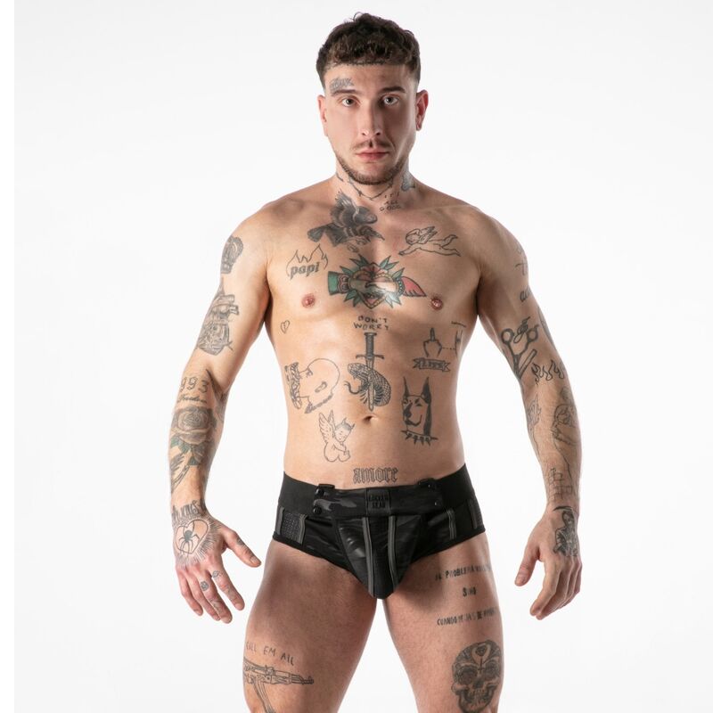LOCKER GEAR - CUECA JOCK CUEF COM ACESSO MILITAR COMPLETO, PRETA, TAMANHO XL