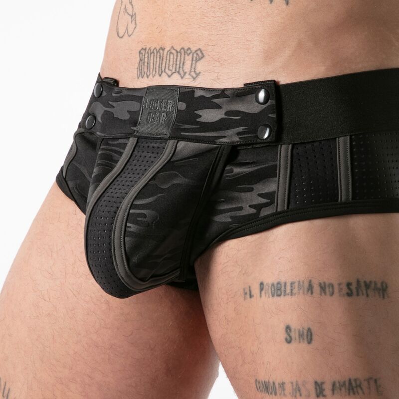 LOCKER GEAR - CUECA JOCK CUEF COM ACESSO MILITAR COMPLETO, PRETA, TAMANHO XL
