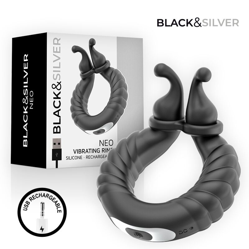 BLACK &amp; SILVER - ANEL VIBRATÓRIO RECARREGÁVEL PARA CASAIS NEO BLACK &amp; SILVER