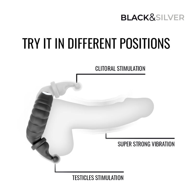 BLACK &amp; SILVER - ANEL VIBRATÓRIO RECARREGÁVEL PARA CASAIS NEO BLACK &amp; SILVER