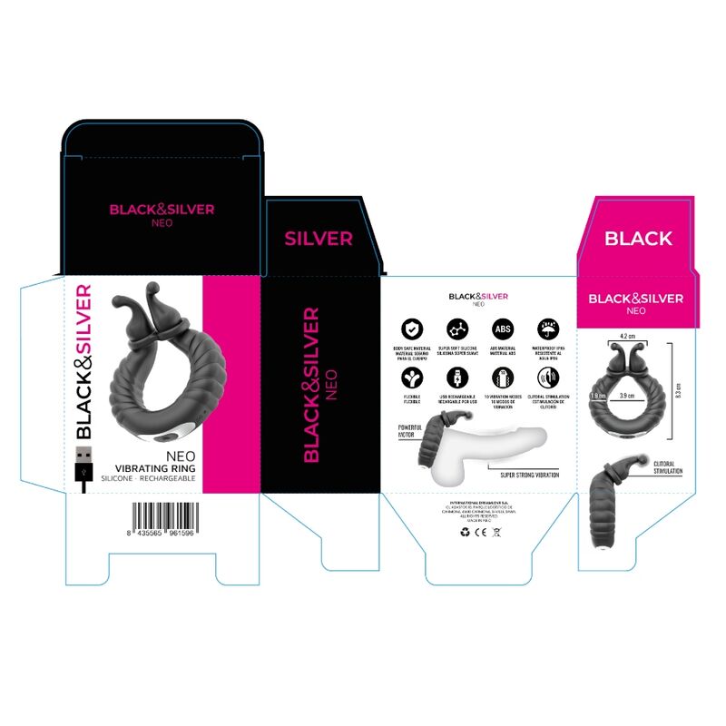BLACK &amp; SILVER - ANEL VIBRATÓRIO RECARREGÁVEL PARA CASAIS NEO BLACK &amp; SILVER