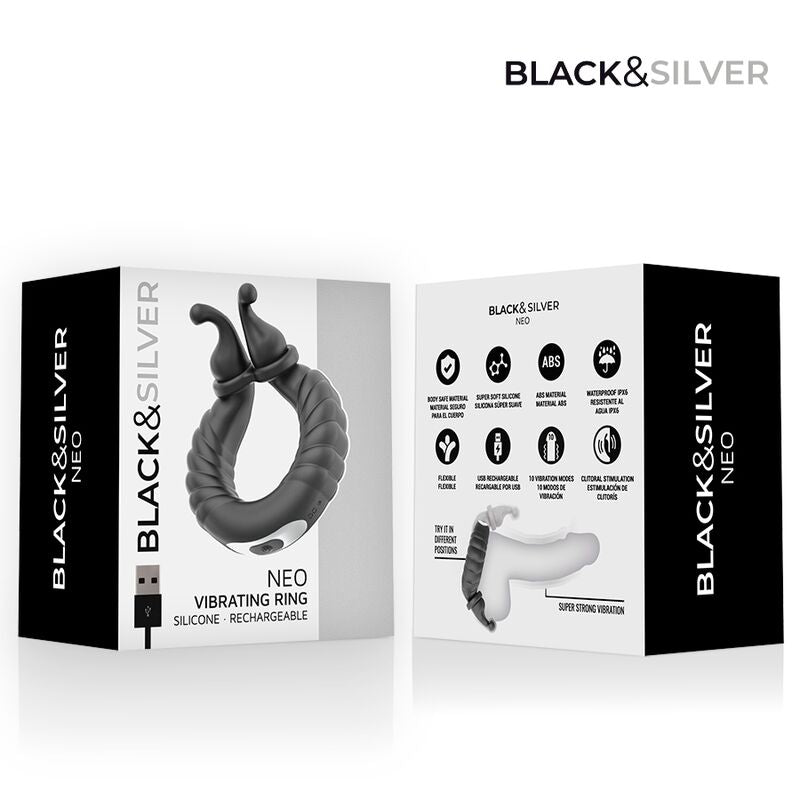 BLACK &amp; SILVER - ANEL VIBRATÓRIO RECARREGÁVEL PARA CASAIS NEO BLACK &amp; SILVER