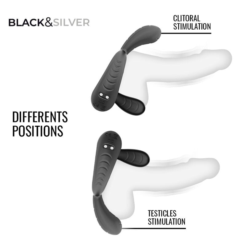 BLACK &amp; SILVER - ANEL VIBRATÓRIO RECARREGÁVEL DECKARD COM CONTROLE REMOTO BLACK &amp; SILVER