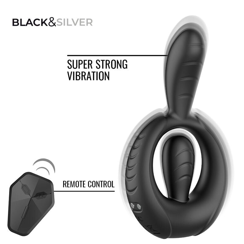 BLACK &amp; SILVER - ANEL VIBRATÓRIO RECARREGÁVEL DECKARD COM CONTROLE REMOTO BLACK &amp; SILVER