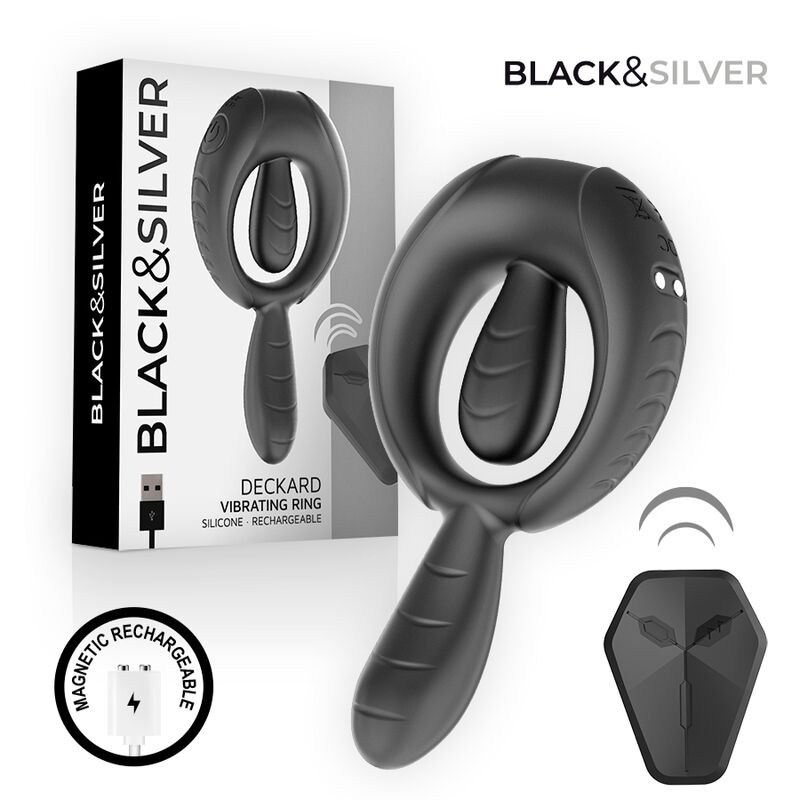 BLACK &amp; SILVER - ANEL VIBRATÓRIO RECARREGÁVEL DECKARD COM CONTROLE REMOTO BLACK &amp; SILVER