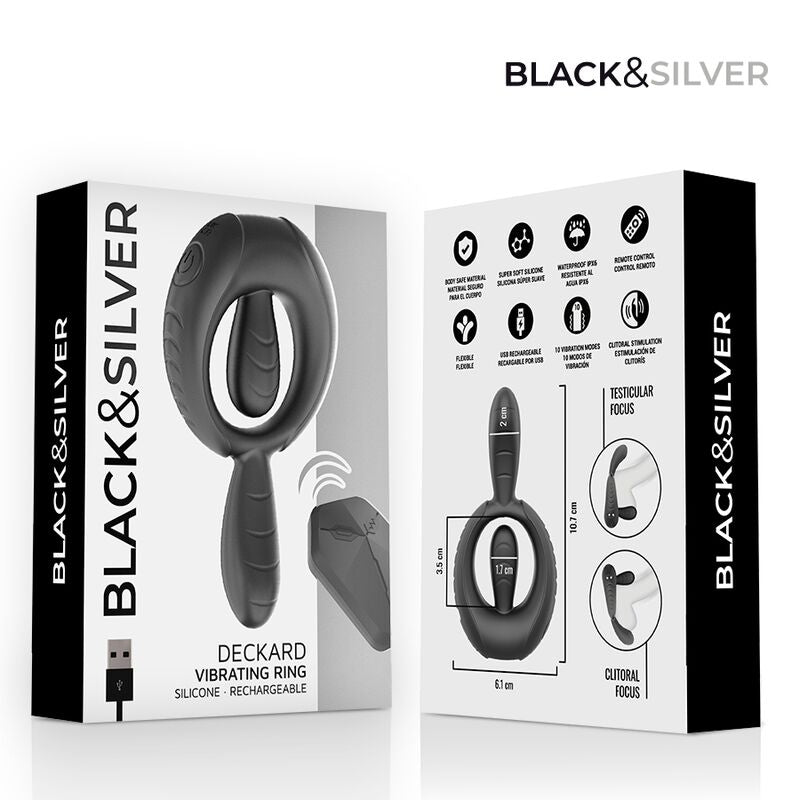 BLACK &amp; SILVER - ANEL VIBRATÓRIO RECARREGÁVEL DECKARD COM CONTROLE REMOTO BLACK &amp; SILVER