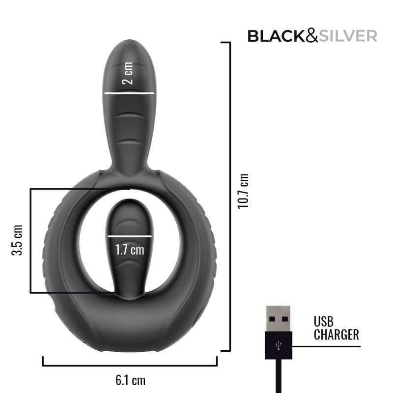 BLACK &amp; SILVER - ANEL VIBRATÓRIO RECARREGÁVEL DECKARD COM CONTROLE REMOTO BLACK &amp; SILVER