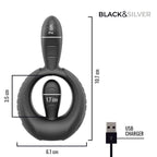 BLACK &amp; SILVER - ANEL VIBRATÓRIO RECARREGÁVEL DECKARD COM CONTROLE REMOTO BLACK &amp; SILVER