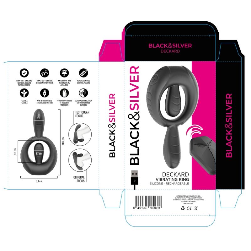 BLACK &amp; SILVER - ANEL VIBRATÓRIO RECARREGÁVEL DECKARD COM CONTROLE REMOTO BLACK &amp; SILVER
