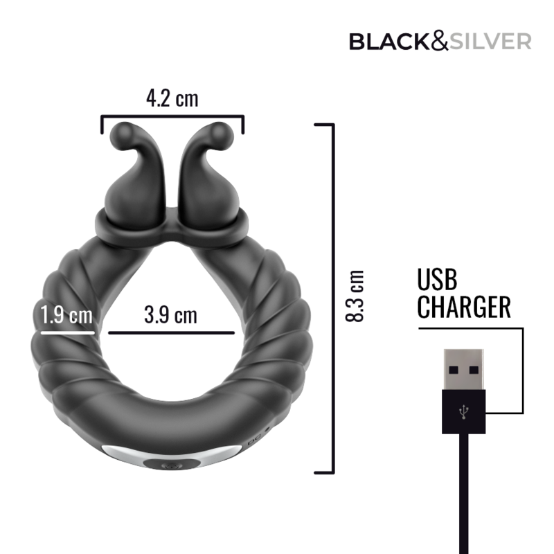 BLACK &amp; SILVER - ANEL VIBRATÓRIO RECARREGÁVEL PARA CASAIS NEO BLACK &amp; SILVER